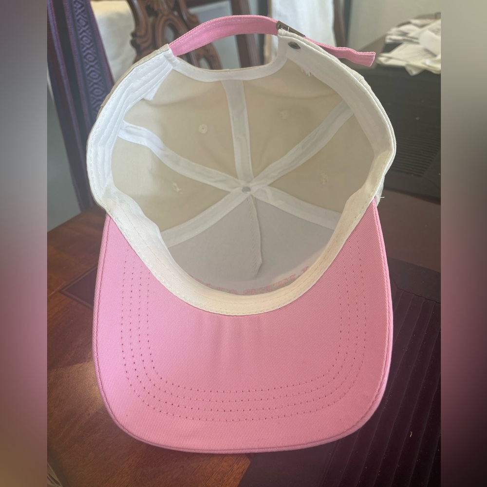 LITERALLY JUST A GIRL TWO TONE CANVAS TRUCKER CAP IIN PINK AND BEIGE NEW - Picture 7 of 7